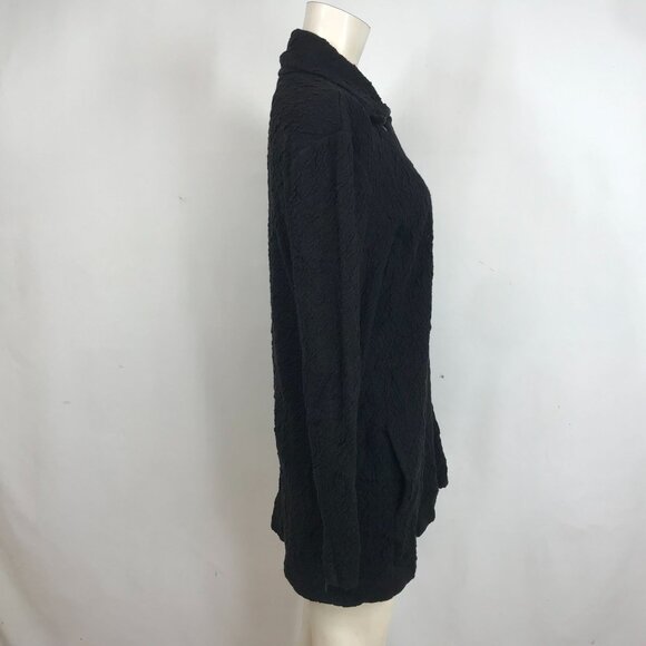 EILEEN FISHER - WOMEN'S MEDIUM BLACK SNAP CLOSURE COLLARED TEXTURED JACKET - Picture 4 of 8